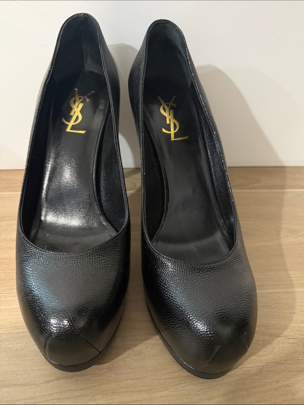 Saint Laurent Black Textured Leather Platform Pumps